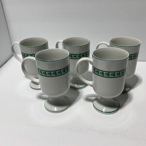 5 Irish Coffee cups Green Clover Shamrock Footed mugs 8397 Japan St Patrick's